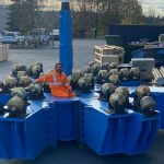 The Solvay reaming head at the Sandvik workshop in Sudbury